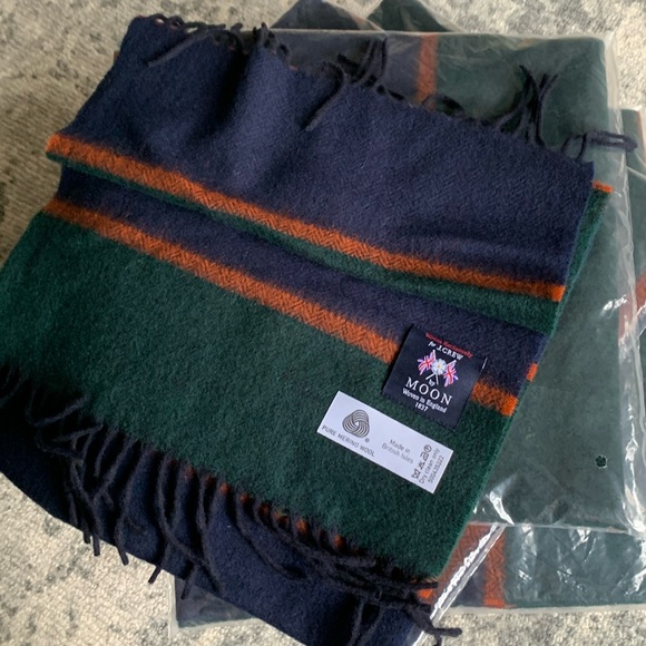 Abraham Moon J.Crew Merino Wool Scarf Made in UK |Navy Hunter Green Orange NWT - Picture 2 of 4